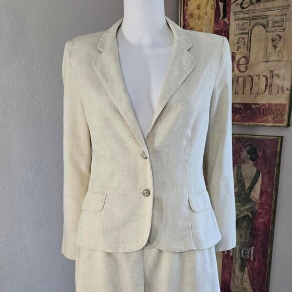 Vintage 80s Cream Soft Canvas 2 Piece Skirt and Blazer Set by Dimension V - Picture 5 of 8